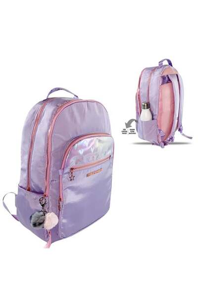 Jumbo Rucsac holografic lila cu model inimioare și detalii metalice Miss Coconut