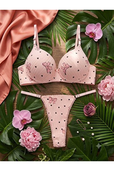 Novera Padded Bow Pattern Detailed Bra Set