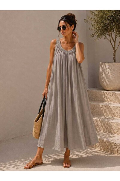 espoire butik kadın italyan soft VİZON rengi standart elbise