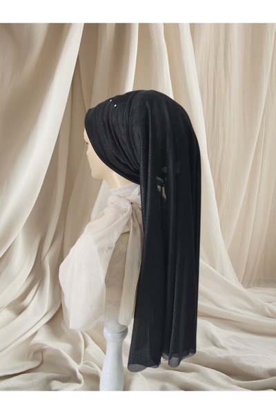Nuray hazır duvak Black Glittery Zümra Model Moon Veil, Ready-Made Veil, Ready-Made Turban, Ready-Made Shawl