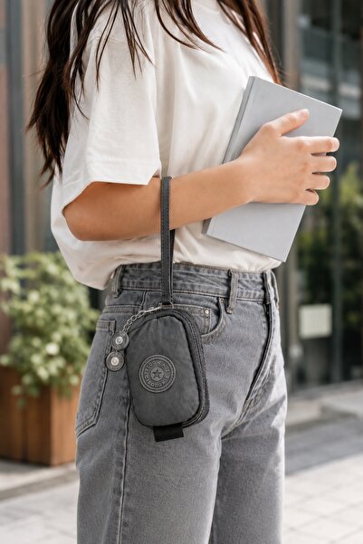 NEMO BAGS Unisex Gri Küçük Cüzdan 10x8cm 3 Gözlü Bileklikli Su Geçirmez Klink...