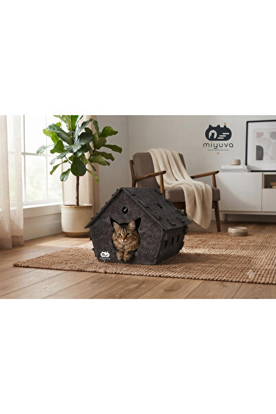 Keçe Kedi Evi – Demonte, Yıkanabilir, Taşınabilir Kedi Kulübesi –Minnoş Gri