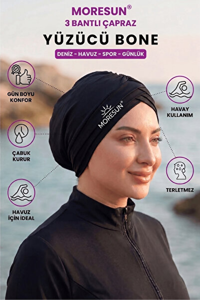 MORESUN قبعة سباحة رياضية بثلاثة أشرطة - قبعة سباحة خارجية جاهزة للارتداء مع ...