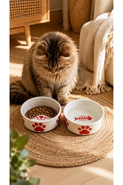 NitruDesign 2 Adet Yüksek Kalite (12.5 CM, 400 ML) Seramik Kedi Ve Köpek Mama...