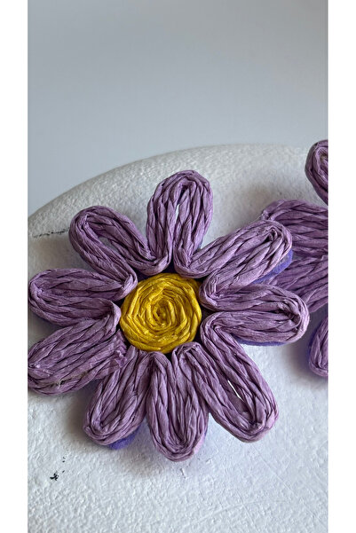 BHR AKSESUAR Purple Big Flower Straw Earrings (5 cm)