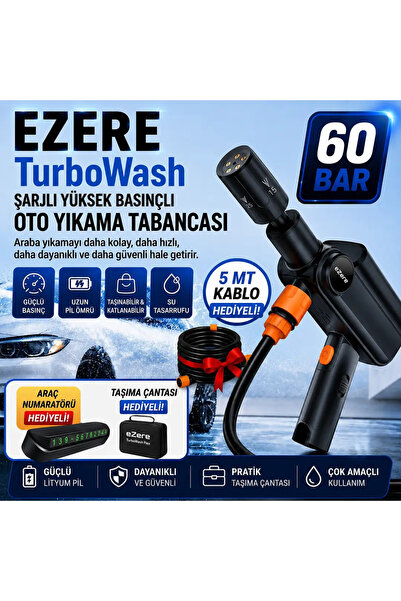 Genel Markalar EZERE TurboWash Şarjlı 60 Bar Yüksek Basınçlı Oto Araba Bahçe ...
