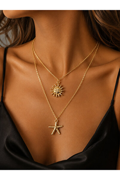 Uno Di Famiglia Double Row Necklace, Sun-Shaped Necklace, Starfish-Shaped Nec...