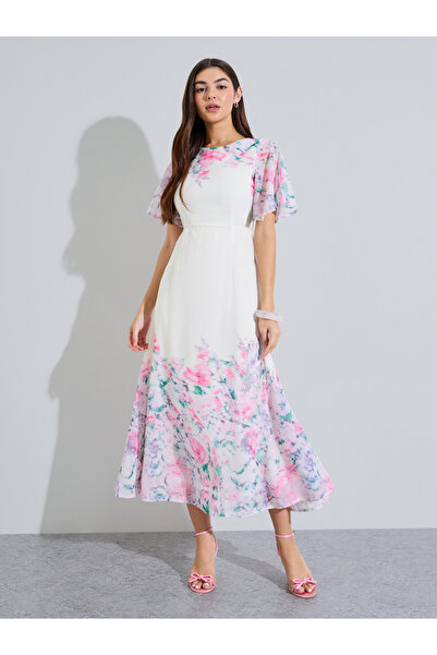 Styli Floral Print Short Sleeves A-Line Maxi Dress