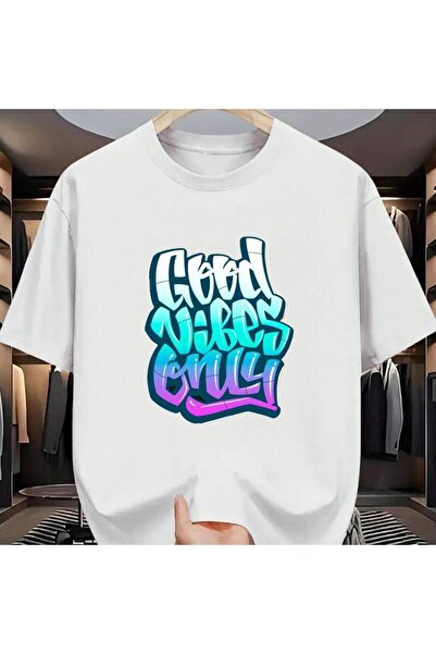 799 تي شيرت مطبوع عليه "Good Vibes Only" بأكمام قصيرة، أنيق ومريح، مناسب للار...