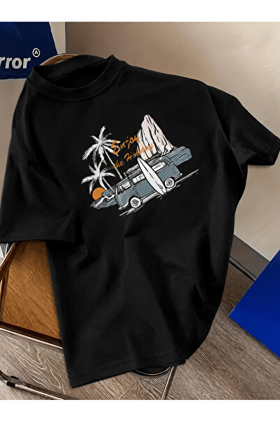 İnazuma Outdoors تي شيرت أسود قطني مطبوع بمقاس كبير للجنسين، بأكمام قصيرة ويا...
