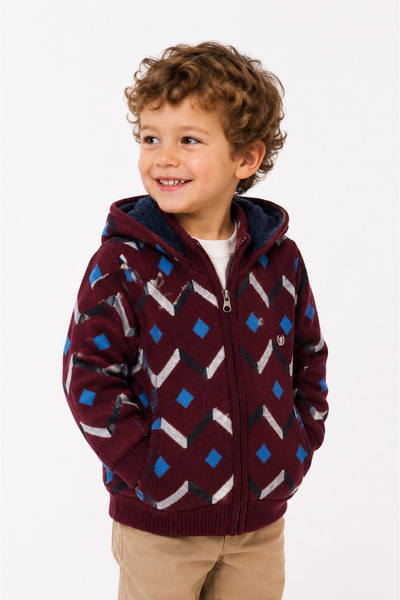 Babyhola Boy's Removable Hooded Inside Velsoft Winter Knitwear Thick Cardigan...