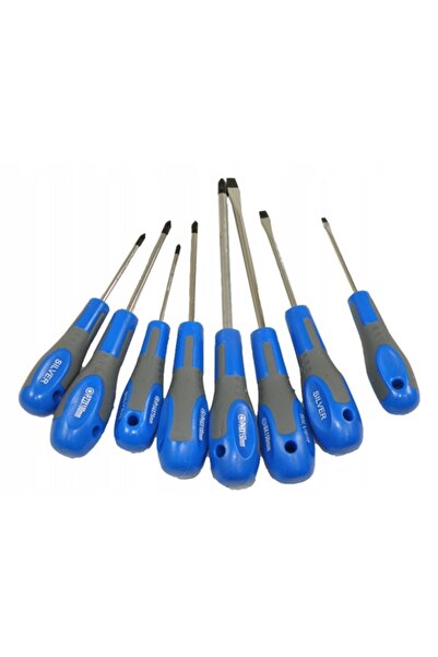 Silverina Set de șurubelnițe argintii, 8 piese, plate și Phillips, rezistente...
