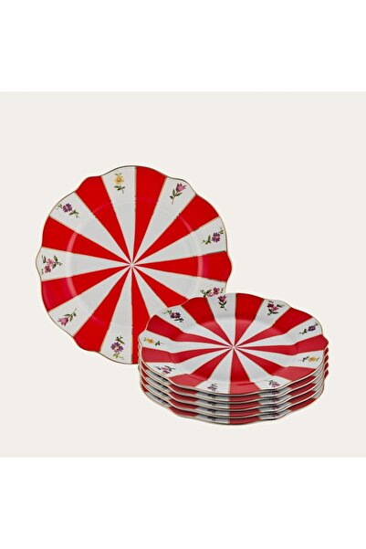 SUDE HOME Acem Red Cake Plate Set of 6
