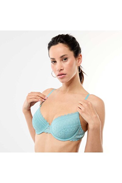 KIABI Lace Balconette Bra BLUE