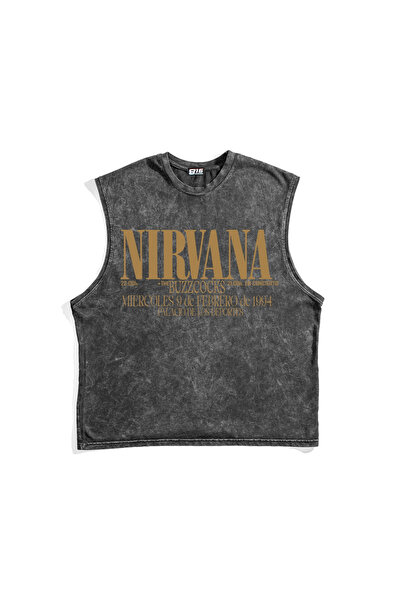 Sekizbiraltı Nirvana Back Printed Washable Black Zero Sleeve T-Shirt