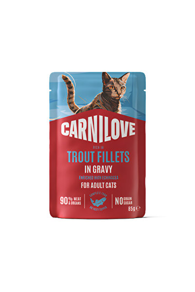 Carnilove طعام القطط المعبأ في أكياس غني بالتراوت ومعزز بالإخناسيا 85 جرام - ...