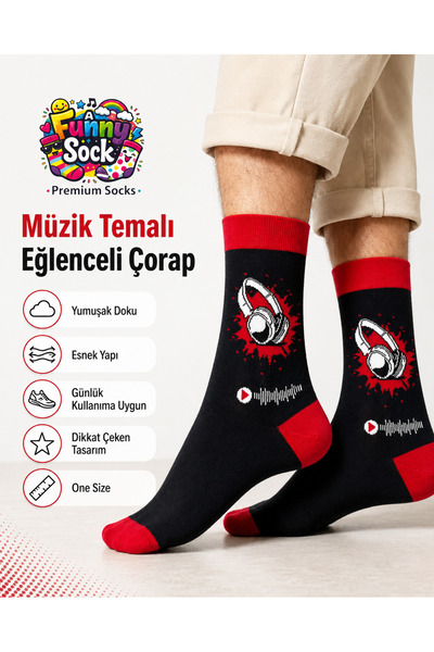 Funnysocksonline MÜZİK DESENLİ EĞLENCELİ ÇORAP