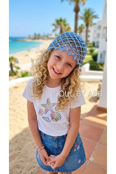 SOUL BY A&B Girl's Hand-Knitted Mesh Beanie with Sequins, Blue Beanie, Summer...