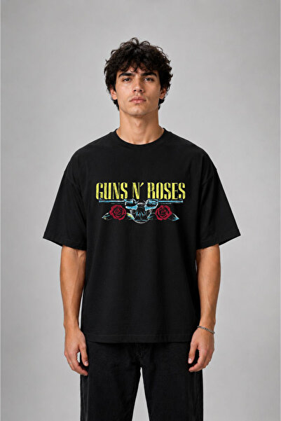 cesita Черна памучна тениска с щампа на музикална група Guns N' Roses