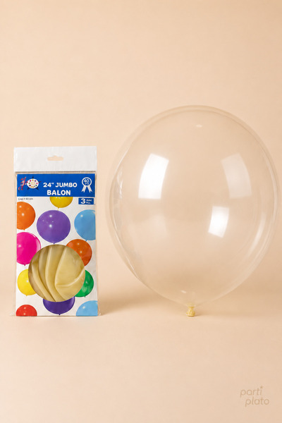 HBK Balon HBK Lateks Şeffaf Balon 24 İnç 60 cm 3 Adet, Büyük Boy Transparan D...