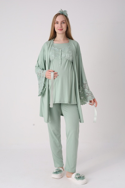 ERDENİZ TEKSTİL Women's Spanish Style Sleeveless 3-Piece Maternity Pajama Set...