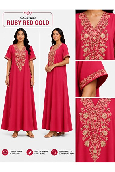 AYOUSH Women's Long Embroidered Robe, Soft and Light Meray Cotton, Comfortabl...
