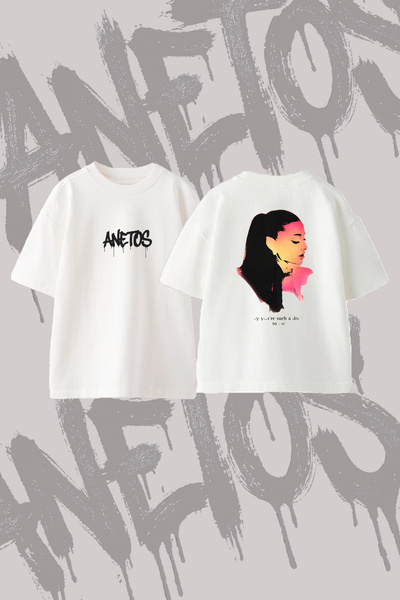 Anetos Ariana Grande_47 Design Back Printed Cotton White Oversize T-Shirt