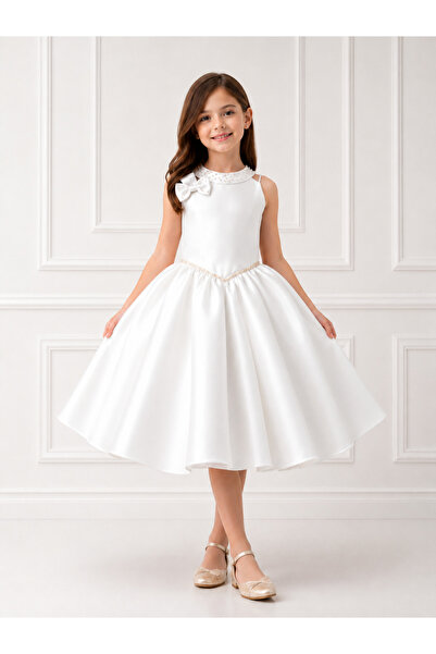 Moky Dizayn Vionkh Shoulder Dress with Attached Shawl and Embroidery
