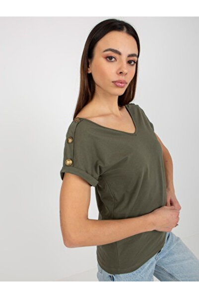 Och Bella Bluza Dama, Och Bella, Bumbac, Maneca scurta, Khaki inchis, model T...
