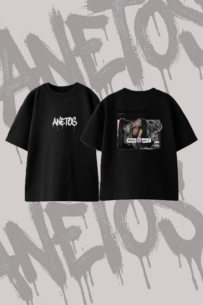 Anetos Ariana Grande_42 Design Back Printed Cotton Black Oversize T-Shirt