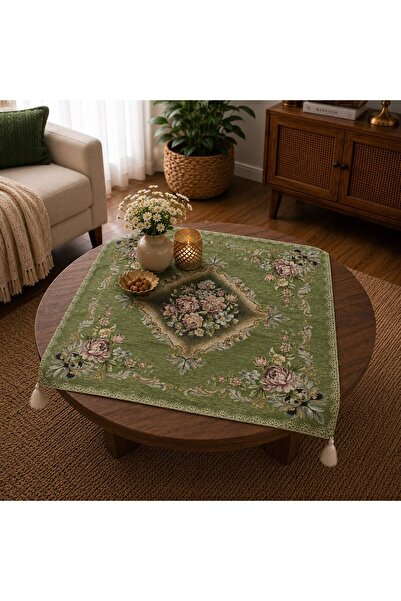 Yeshome Collection Royal Bouquet 95X95 Chenille Tapestry Coffee Table Cover
