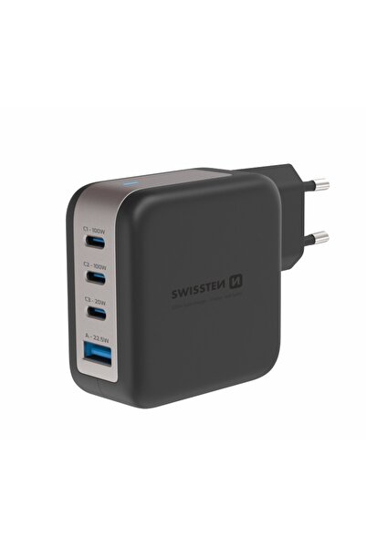 SWISSTEN Încărcător rapid de rețea GaN 3x USB-C + USB-A pentru laptop și tele...