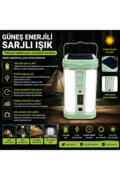 LOACANDLECO Güneş Enerjili Şarjlı LED Kamp Lambası 1200mAh Taşınabilir Acil D...