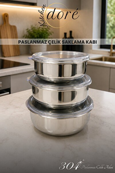KitchenDORE 304 Steel Storage Container Leak-Proof Lid High Quality Steel Sui...