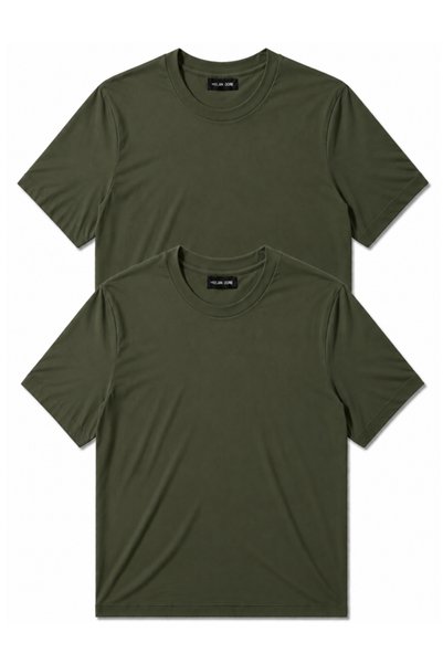 MİLANDORE Set of 2 Men's Khaki-Khaki Cotton Slim Fit Crew Neck Basic T-Shirts