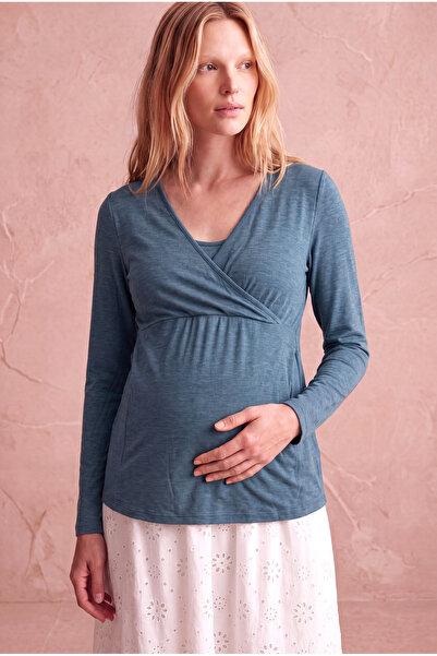 WESTMARK LONDON Maternity Blue Viscose Double Breasted V-Neck Long Sleeve Nur...