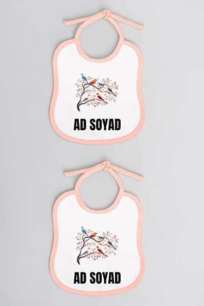 lili hediyelik Birds Printed 2-Piece Linen Pink Baby Bib - Baby Bib Models, B...