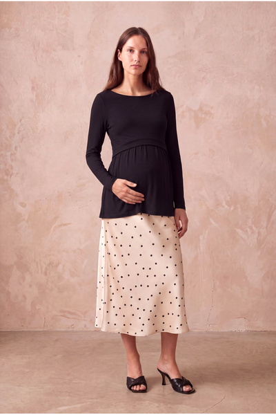 WESTMARK LONDON Maternity Black Viscose Crew Neck Long Sleeve Double Layer Bl...