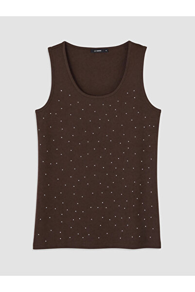 LC Waikiki Brown Plus Size Women's Tank Top with Stones