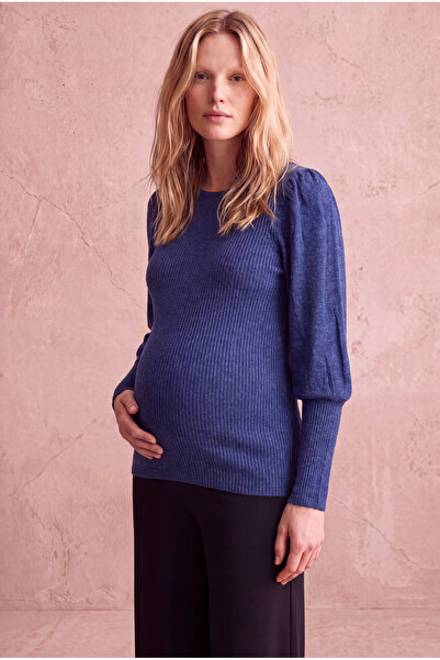 WESTMARK LONDON Maternity Navy Blue Viscose Blend Crew Neck Long Balloon Slee...