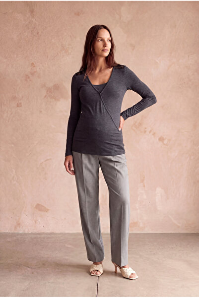 WESTMARK LONDON Maternity Maternity Gray Viscose Double Breasted V-Neck Long ...