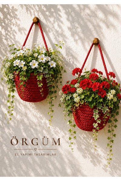 ÖRGÜM Decorative Basket 2-Piece Mini Flower Pot Organizer Flowers and Wooden ...