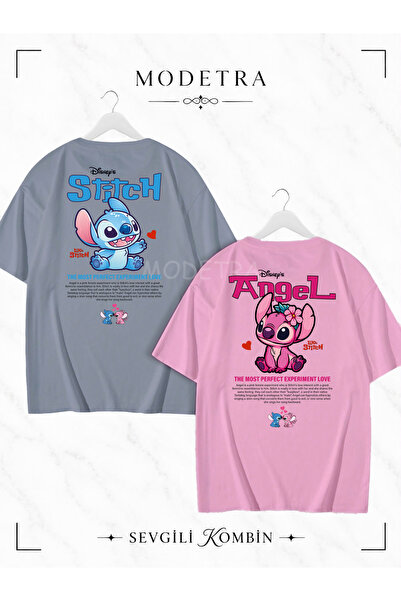 Modetra Women Men Cute Lilo Angel Stitch Written Back Printed Lover Couple Co...