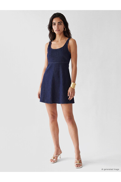 LC Waikiki Indigo U-Neck A-Line Mini Jean Dress