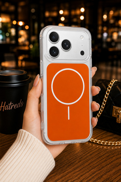 Hatreds iPhone 17 Pro Max Uyumlu Metal Butonlu Silikon Kılıf Turuncu