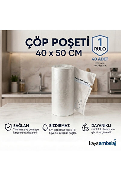 Kaya Ambalaj Çöp Poşeti Mini Boy Küçük Boy 40’lı 1 Rulo 40x50 Çöp Torbası