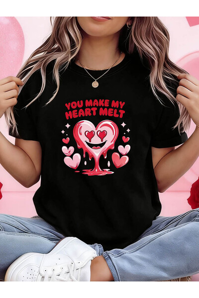 En22 تي شيرت نسائي مطبوع عليه عبارة "You Make Heart Melt" لعيد الحب - قميص لط...