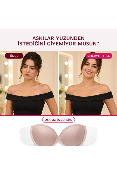 cherylift Yapışkanlı Askısız Sütyen – Sırt Dekolteli Görünmez Straplez Backless