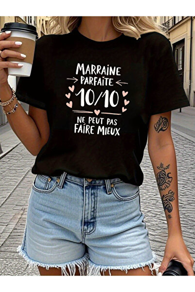KYMC07 French Perfect Godmother Letter Print T-shirt | Short Sleeve Crew Neck...