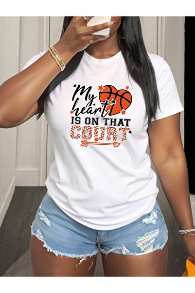 En22 Crewneck T-Shirt with My Heart Is on That Court Basketball Design, Comfo...